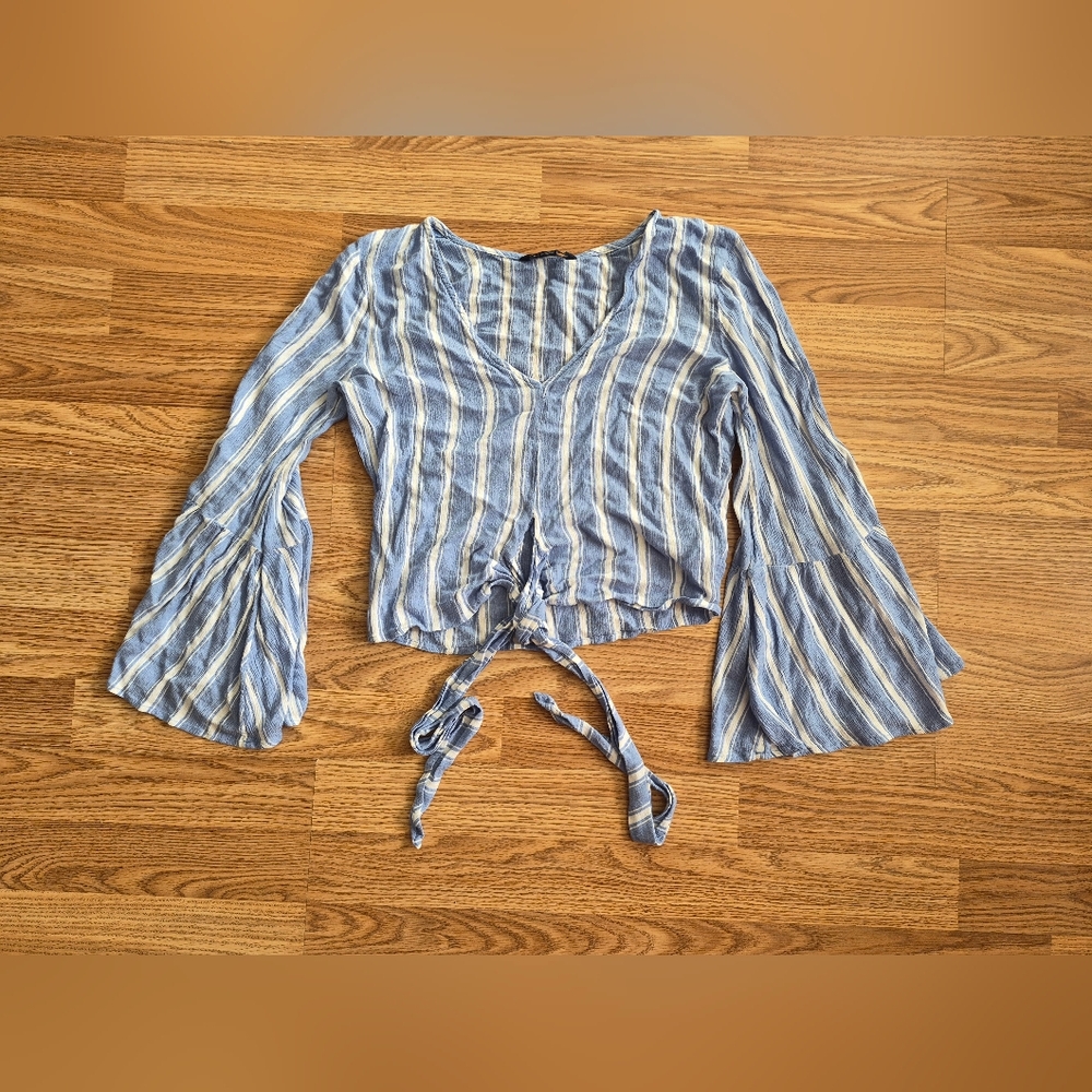 American Eagle Outfitters Women's Blue and White Striped Crop Top